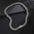 Macro shot of silver 12mm rhombic Cuban link chain with luxury iced out zircon stones - 50CM Silver / 50CM (Necklace) / Silver