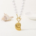 Elegant pearl necklace featuring a golden conch shell pendant and secure T-bar clasp - Conch Style (KN292147-SXSJ)
