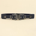 Cintura elastica blu navy con doppia fibbia argento vintage e motivi floreali - 19306 Stile Elastico / Blu