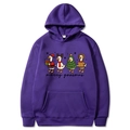 Deep purple Christmas hoodie featuring creative goose illustrations and merry goosmas text - Purple