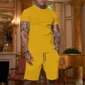 Men's summer casual two-piece sport set with yellow short-sleeve T-shirt and drawstring shorts - Yellow