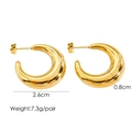 Detail view of gold C-shaped hollow tube earrings with size 2.6cm diameter and 0.8cm width - Polished Solid C-Shaped Style(1046)