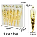 Set of 6 gold icicle Christmas ornaments with white glitter snow effect for tree decoration - Gold
