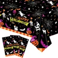 Set stoviglie festa Halloween con motivi strega zucca e teschio su fondo nero - Tovaglia di Halloween 137*274cm