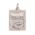 Rectangular 'mom' pendant with white mother-of-pearl base and zircon pavé lip design - Rect Mom-White Gold-MOP