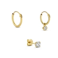Three-piece gold plated earring set featuring hoops and sparkling round zircon studs - Gold Round Zircon Combination Earring Set (#71)