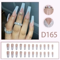 Press-on Nägel D165 mit Nude-Basis, silbernen V-French-Tips und bunten Strasssteinen - Nude Glitzer V-Form Französisch Strass (D165)