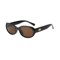 Klassische ovale schwarze Sonnenbrille mit dunkelbraunen Gläsern und Golddetails - Schwarzer Rahmen Tee Gläser
