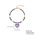 Bohemian blue beaded bracelet with gold accents, pearls, and purple evil eye heart charm - Blue/Heart Plaque