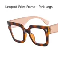 Square leopard print oversized glasses with clear lenses and tea-colored temples - Leopard with Tea Temples
