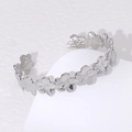 Floral open cuff bracelet in silver finish with minimalist geometric flower pattern - Steel Color (SZ063)