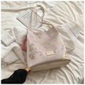 Elegante bolso de hombro jacquard rosa estilo chino con patrones de flores y mariposas - Rosa