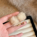 Winter fuzzy fur ball earrings with beige pompom and gold geometric base for women - 6# Geometric Trapezoidal Base Style (Silver Needle-Coffee)