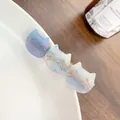Cute acetate cat head hair clip with blue and white gradient and gold glitter smiling faces - 6.5cm / Blue White