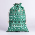 Large green Christmas cotton drawstring bag with elk and red snowflake patterns - Green Fawn