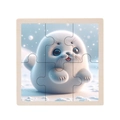 Wooden educational 9-piece puzzle featuring a cute cartoon white seal for toddlers - Seal