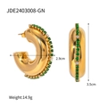 Pendientes de aro C bañados en oro de 18k con pedrería verde y blanca para mujer - 3.5cm x 2.9cm / Verde