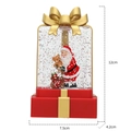 Christmas water snow globe with Santa and teddy bear in a gift box shape with dimensions - Santa Claus Hugging Teddy Bear / Red