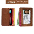 Brown lychee grain PU leather card holder with 5 card slots and ID window 8x10cm - Brown