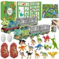 Detailed view of Christmas advent calendar with dinosaur toys, trains, and game mat - Dinosaur Blind Box 602 (701g)