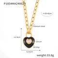 Collar de acero de titanio chapado en oro 18k con colgante de corazón negro y circón - Dorado