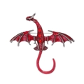 Detailed view of mythical flying dragon brooch with red enamel and inlaid rhinestones - Red Enamel