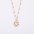 Gold smile face pendant necklace with micro-pave crystals on white background - Hollow Smile (Style A)