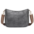 Detalle del bolso tote de cuero PU gris con correa de hombro ancha tejida geométrica - Gris