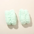 Soft pale green flannel elastic wristbands for face washing in a plush set of two - A Pair Of Green (3 Hand-sewn Threads)