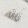 Silver luxury padlock earrings with sparkling cubic zirconia and 14K gold plating - Large Zirconia Lock White Gold