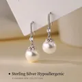 Orecchini a goccia di perle in argento sterling con diamanti tondi e finitura lucida - 99 Argento / 12mm