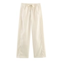 Pantalones anchos de cintura alta para mujer en color blanco roto con cordón ajustable - XS / Blanco lechoso
