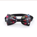 Valentine dog bow tie with colorful love heart pattern and white love text on black ribbon - Style 9-Black Color Love