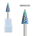 Detailed macro view of rainbow tungsten nail drill bit with spiral cutting teeth model 0MWGC03 - Tapered Spiral Grinding Head (OMWGC03)