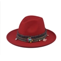 Dark red fedora with multi-layer bohemian band featuring turquoise and fringe tassel - 11-Dark Red