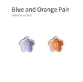 Orecchini a fiore in argento 925 bicolore blu e arancione con finitura a specchio - Coppia Blu e Arancio