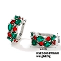 Vintage silver earrings featuring pear-cut red and green gemstones, size 2.3cm by 1.1cm - Silver Base Red and Green Rhinestone Style (KSE00001WGGR)
