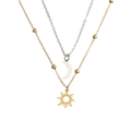 Double layer gold sun and silver moon pendant necklace with delicate bead chains for women - Double Layer Sun Moon / Gold Sun Silver Moon