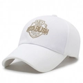 White baseball cap with gold embroidery and premium textured mesh fabric in 45-degree view - Adjustable / White