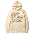 Apricot Mama Est 2025 Coquette Hoodie with bow and heart print in a flat lay view - Khaki