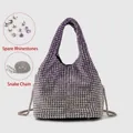 Sparkling purple gradient rhinestone bucket bag with detachable snake chain and top handle - Gradient Purple