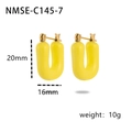 French vintage U-shaped earrings in yellow enamel and polished titanium steel - Yellow