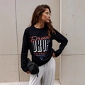 Streetwear μαύρο μακρυμάνικο βαμβακερό μπλουζάκι με vintage στάμπα γραμμάτων Dream DROP - S / Μαύρο