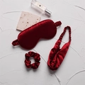 Three-piece faux silk sleep set in burgundy with eye mask, headband, and scrunchie - Burgundy