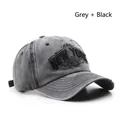 Gorra retro gris lavado y negro con bordado de New York Since 1985 frontal - Gris + Negro
