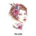 Waterproof tattoo sticker TH-233 featuring a woman with pink roses and feathers - Th-233 / 210*148mm