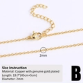 Macro shot of 18k gold plated copper chain with lobster clasp and size specifications - 2mm O-Chain / Gold (Style B)