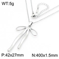 Silver stainless steel ribbon bow necklace for women featuring a stylized pendant design - Steel Color Bowknot Necklace (KN286882-KFC)