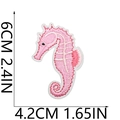 Pink seahorse embroidered patch with dimensions 6cm x 4.2cm on white background - Pink Seahorse Style (19)