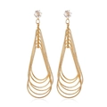 Elegant gold-tone long fringe earrings with layered teardrop rings and crystals - Rhinestone Teardrop Multi-Layer Style (0632) / KC Gold
